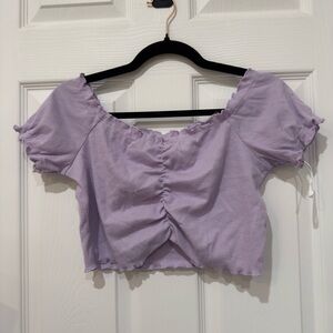 Lavender Ribbed off the Shoulder Crop Top with Ruching on the Front NWOT